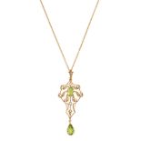 PERIDOT AND SEED PEARL PENDANT,
