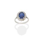 SAPPHIRE AND DIAMOND CLUSTER RING
