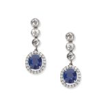 SAPPHIRE AND DIAMOND PENDENT EARRINGS