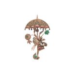 GEM-SET GLOVED HAND AND UMBRELLA BROOCH,