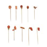 COLLECTION OF CORAL STICK PINS (10)