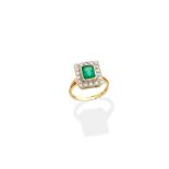 EMERALD AND DIAMOND CLUSTER RING