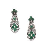 EMERALD AND DIAMOND PENDENT EARRINGS
