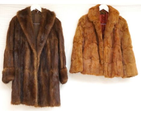 VINTAGE LADY'S SQUIRREL FUR JACKET
with pockets, size 12-14; and a period lady's musquash coat with shawl collar and pockets,