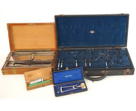 SELECTION OF JOHN WEISS AND SON MEDICAL INSTRUMENTS
comprising a cased blue velvet lined surgical kit, mahogany and brass bou