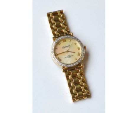 GENTLEMAN'S INGERSOLL WRISTWATCH
the mother of pearl dial set with Roman numerals and a diamond set bezel, the backplate numb