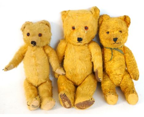 MERRY THOUGHT HYGIENIC TOYS PLUSH TEDDY BEAR
with button eyes and articulated limbs, together with two other gold plush teddy