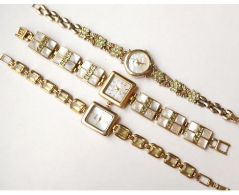 THREE SILVER GILT LADIES WRISTWATCHES
the bracelet straps set with citrine, peridot and mother of pearl (3)