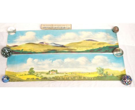 VINTAGE BASSETT-LOWKE SCENIC BACKGROUND FOR MODEL RAILWAYS
Gauges "OO" & "O", two sheets both 24cm x 91cm, with original card