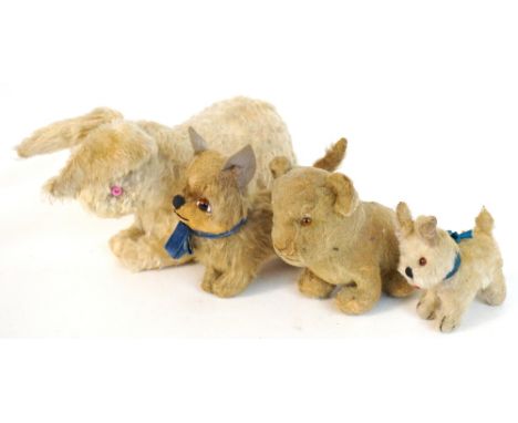 CHAD VALLEY HYGIENIC TOYS PLUSH DOG
with his tongue out, a possible Steiff plush dog, a plush seated lion cub with rotating h