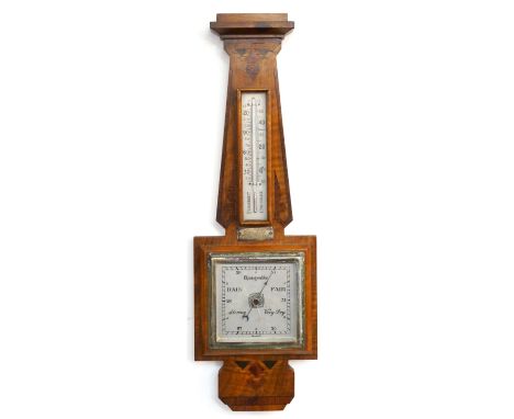 1930's INLAID MAHOGANY WALL BAROMETER
with small plaque engraved 'Presented to Robt.Bell by his Club mates of Maryhill Harrie