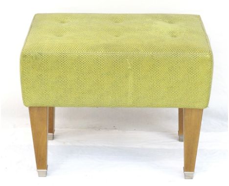 ITALIAN GREEN LEATHER STOOL
with button back faux snake skin on tapering walnut supports with metal caps 