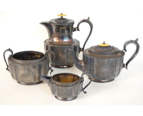 VICTORIAN ELECTRO PLATED TEA SERVICE
with engraved decoration, comprising teapot, water jug, sugar basin and milk jug (4)