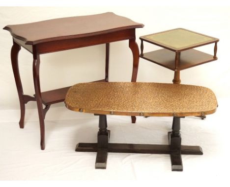 MAHOGANY OCCASIONAL TABLE
with a shaped top, standing on cabriole supports united by an under tier; together with a mahogany 