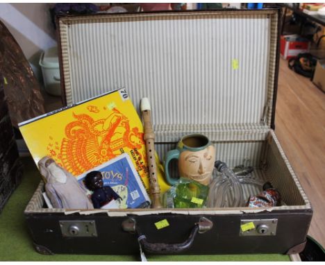 Vintage case, records, recorder etc