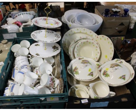 Two boxes of part tea sets, cups, saucers, side plates, tureens, cake stand etc