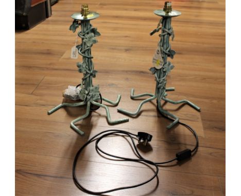 Pair of green ivy pattern lamp bases