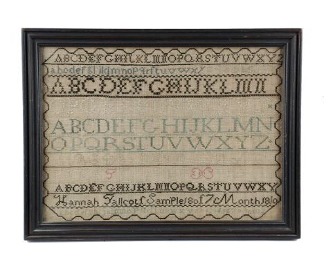 AN AMERICAN NEEDLEWORK QUAKER SCHOOL SAMPLER BY HANNAH TALLCOT OF NINE PARTNER'S SCHOOL NEW YORK worked with polychrome silk 