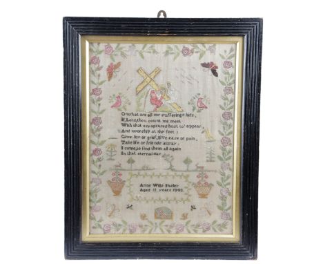 AN EARLY VICTORIAN NEEDLEWORK SAMPLER BY ANNE WILLS INSLEY worked with polychrome silks on a linen ground in cross, satin, st