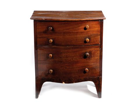 A SMALL MAHOGANY BOWFRONT COMMODE CHEST EARLY 19TH CENTURY the hinged lid revealing an interior with a pearlware lidded pot 6