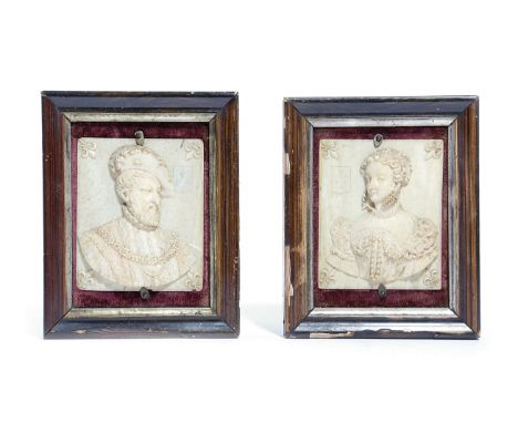 λ A PAIR OF FRENCH IVORY PORTRAIT RELIEF PLAQUES DIEPPE, 19TH CENTURY depicting King Francois I and Queen Catherine de' Medic