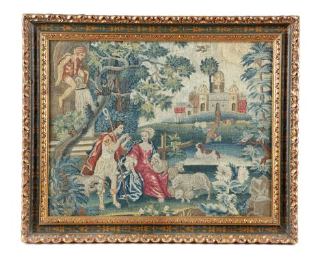 A GEORGE II NEEDLEWORK PICTURE EARLY 18TH CENTURY worked with coloured wools and silk on a canvas ground, with tent stitch an