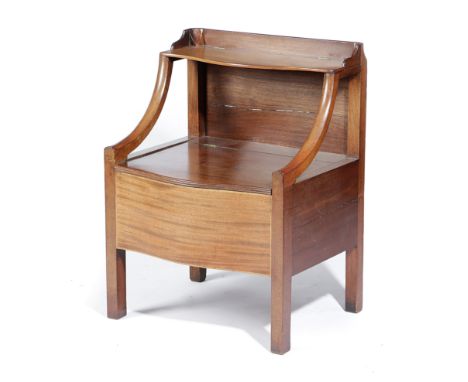 A GEORGE III MAHOGANY BEDSIDE COMMODE LANCASHIRE, C.1790-1800 with a hinged serpentine top and base and a vacant interior 78.
