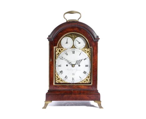 A GEORGE III MAHOGANY BRACKET CLOCK BY JOHN DWERRIHOUSE LONDON, C.1790 the brass eight day movement with turned pillars and a