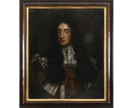 ENGLISH SCHOOL LATE 17TH CENTURY Portrait of William III, half-length, wearing the collar of The Order of the Garter, in a pa