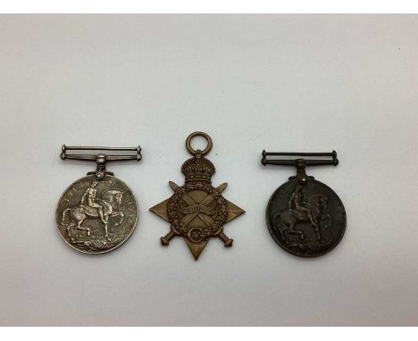 WW1 British Medals comprising of a 1914 - 15 Star, awarded to 21200, PTE M JOBES DURH L I, A British war medal awarded to M 3