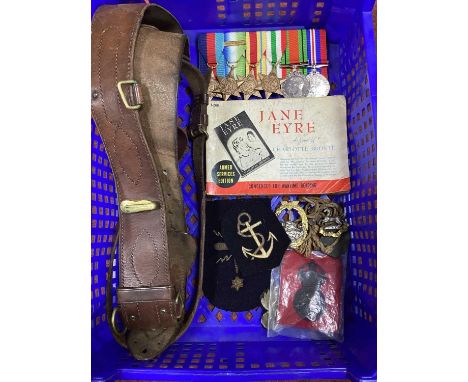 Micellaneous military themed items including reproduction group of British medals, reproduction German S - boat war badge, WW