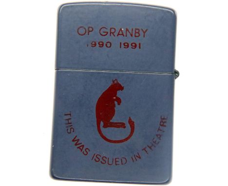 First Gulf War Zippo lighter (Operation Granby), theatre issued. P&amp;P Group 1 (£14+VAT for the first lot and £1+VAT for su