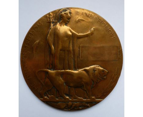 British WWI bronze death plaque, heavily worn and name illegible (surname possibly Taylor). P&amp;P Group 1 (£14+VAT for the 