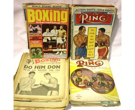 Collection of mixed boxing magazines, including The Ring and Boxing International, mainly 1950s. P&amp;P Group 2 (£18+VAT for