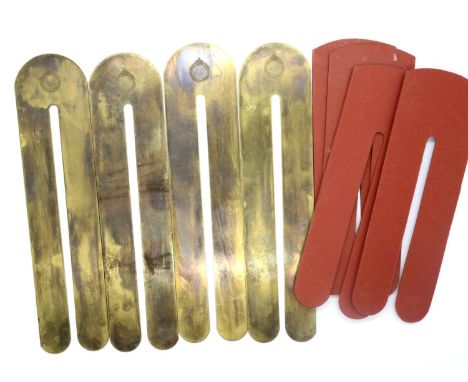 Four British WWII brass button sticks, each engraved with ATS logo and four fibreboard examples. P&amp;P Group 1 (£14+VAT for