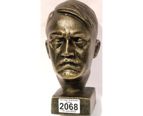 Bronzed cast iron bust of Adolf Hitler, H: 20 cm. P&amp;P Group 3 (£25+VAT for the first lot and £5+VAT for subsequent lots) 