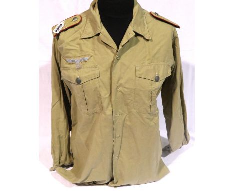 WWII German Afrika Korps shirt with reproduction breast eagle. P&amp;P Group 2 (£18+VAT for the first lot and £3+VAT for subs