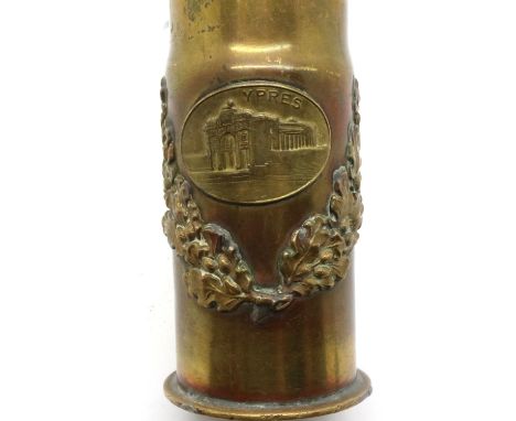 WWI Trench Art 37mm shell case Ypres, H: 90 mm. P&amp;P Group 2 (£18+VAT for the first lot and £3+VAT for subsequent lots) 