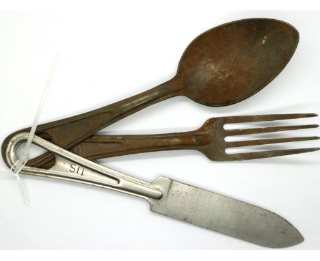 WWII US Military knife, fork and spoon. P&amp;P Group 1 (£14+VAT for the first lot and £1+VAT for subsequent lots) 