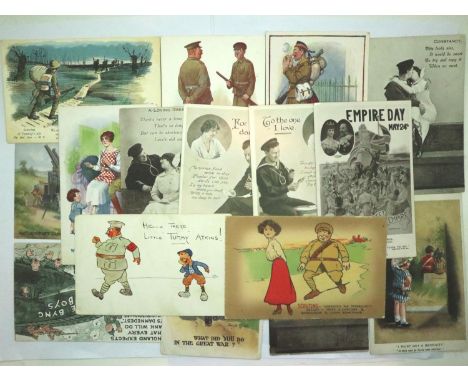 Seventeen WWI postcards including humorous examples. P&amp;P Group 1 (£14+VAT for the first lot and £1+VAT for subsequent lot