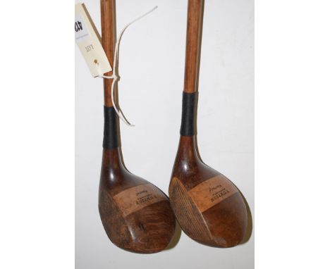 Two hickory shafted drivers by Robert.Simpson, Carnoustie, with lead weighted heads and brass soleplates, stamped 'R. Simpson