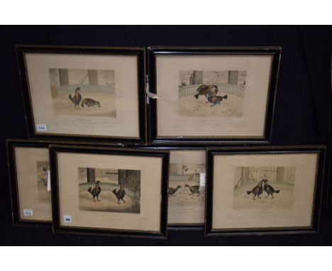 After C*** R*** Stock - progressive stages in a cock fight, hand-coloured aquatints, 15.5 x 20.5cms; 6 1/8 x 8 1/4in.  (set o