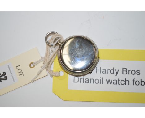 Rare Hardy Brothers Ltd. ''Drianoil'' watch fob, opens correctly with a push on the fob top with correct fly oiler felt pad a