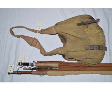 J Graham & Co. Inverness: two-piece greenheart 8ft. fly rod: J Graham & Co. a two-piece fibreglass rod and a fishing bag cont