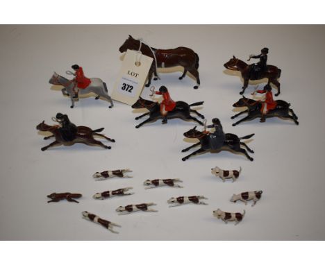 Britains Ltd: hollow cast cold painted 54mm scale hunting series figures, to include: hunt members (including three lady memb