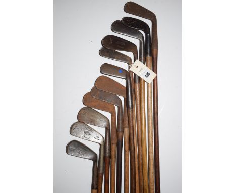 Twelve hickory shafted irons, makers to include: R. Anderson & Son, Princess Street, Edinburgh; W.H. Syme, Carnoustie; Triump