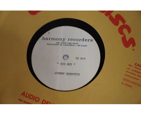 VINYL - Johnny Burnette - "BIG BOY", UNRELEASED U.S. 1961, SINGLE SIDED ROCKABILLY / ROCK 'N' ROLL 10" HARMONY RECORDERS, PUB
