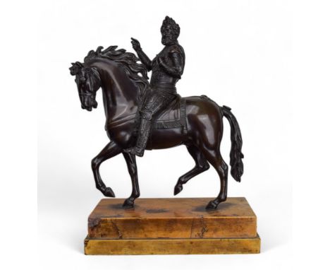 After Barthélémy Tremblay (French, 1578-1629)&nbsp; Portrait of Henri IV of France on horseback 19th century Bronze, on a yel