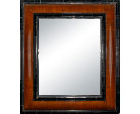 William &amp; Mary A walnut and ebonised cushion frame mirror, with rectangular original plate  From the Fane Collection  Dim