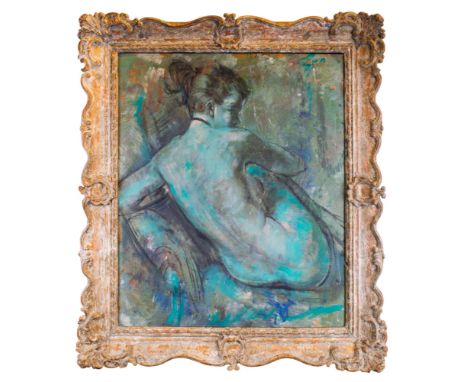 French school 20th century Portrait of a nude in blues Oil on canvas Indistinctly signed upper right From the personal collec